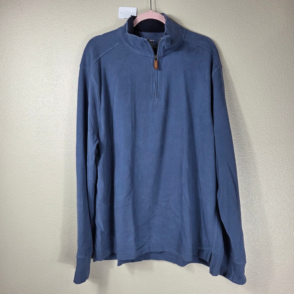 J.Crew Men's XL Blue 100% Cotton Quarter Zip Pullover Leather Zip